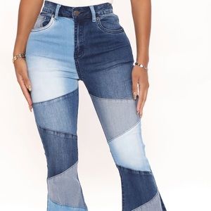 patchwork flare denim jeans